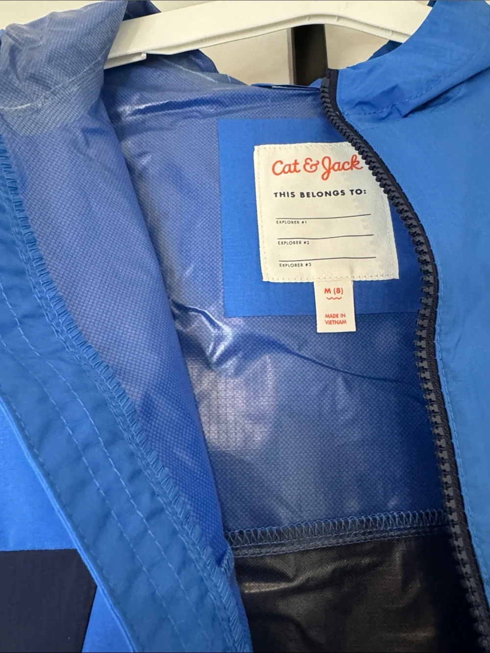 Cat & Jack Blue and Navy Hooded Kids' Rain Jacket Medium M(8) New NWT
